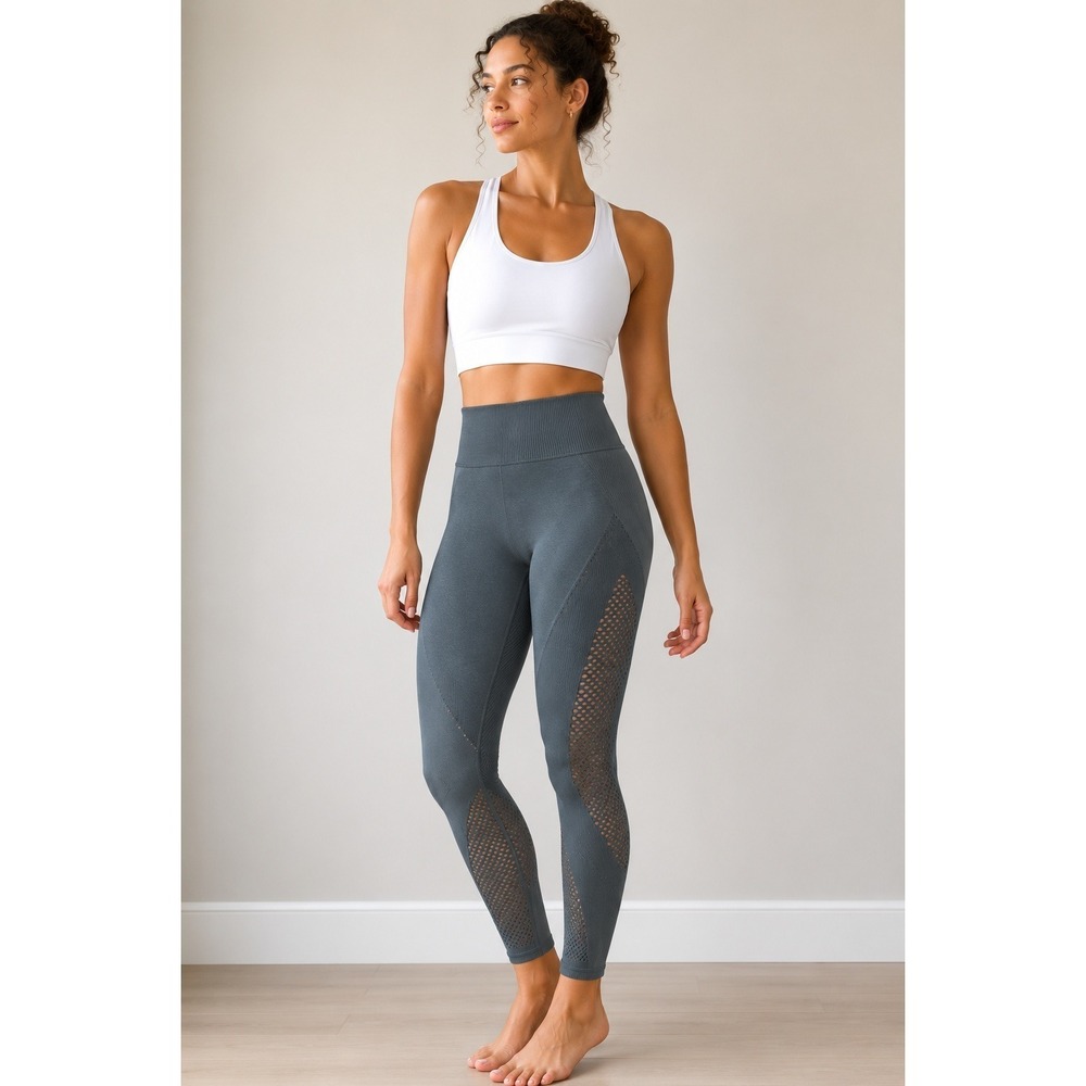 Athleta Aurora Seamless‎ High Waisted Mesh Leggings Gray L/XL RN 54023